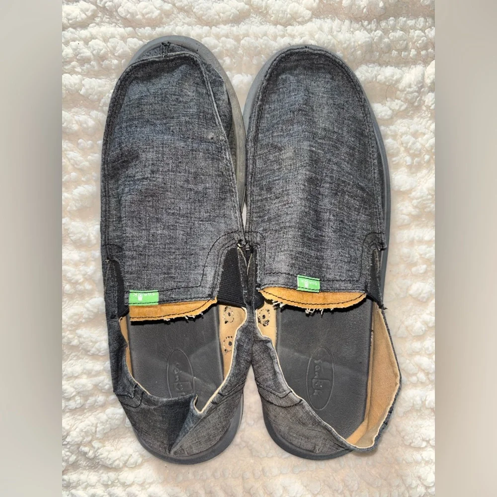Sanuk Men's Charcoal Gray Slip-On Canvas Loafers Sz 12